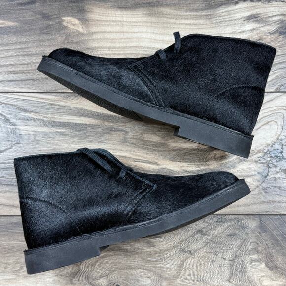 NIB Clarks Desert Boots 2 7M Black Leather Calf Hair Chukka Boots Booties - Picture 5 of 12